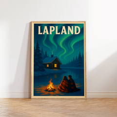Affiche Lapland – Fire camp under the northern lights
