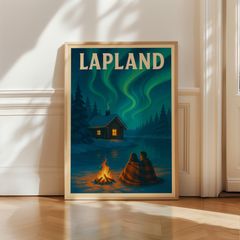 Affiche Lapland – Fire camp under the northern lights