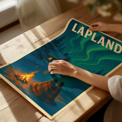 Affiche Lapland – Fire camp under the northern lights